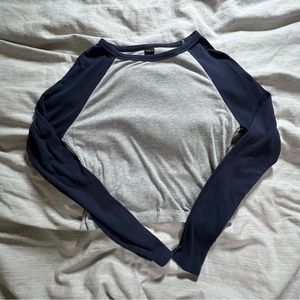 shein blue and grey raglan long sleeve top